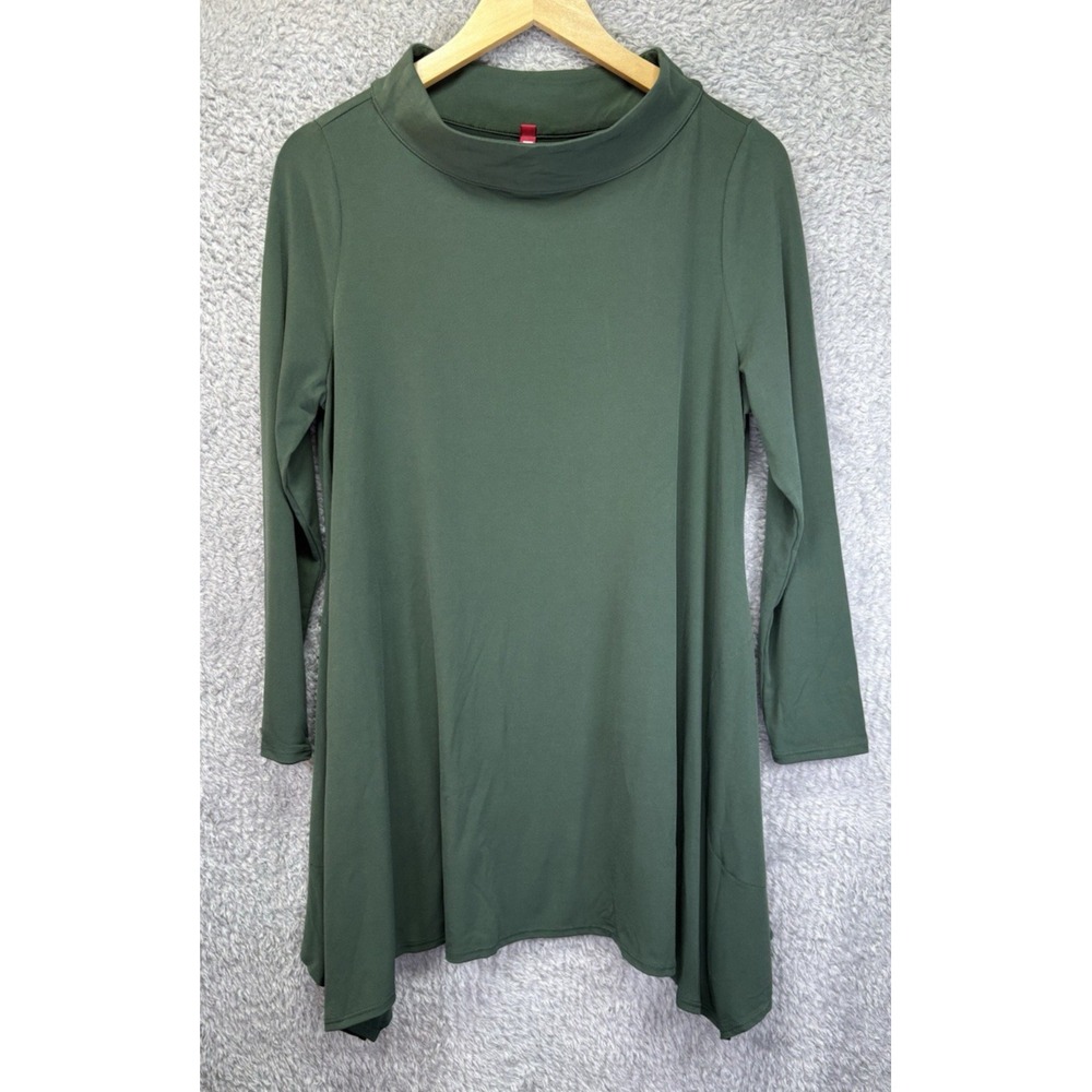 IC Collection Connie K Womens M Green Tunic Top Mock Neck Pockets Lagenlook USA